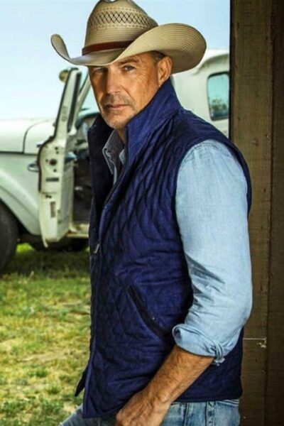 John Dutton Blue Quilted Vest | Kevin Costner Yellowstone